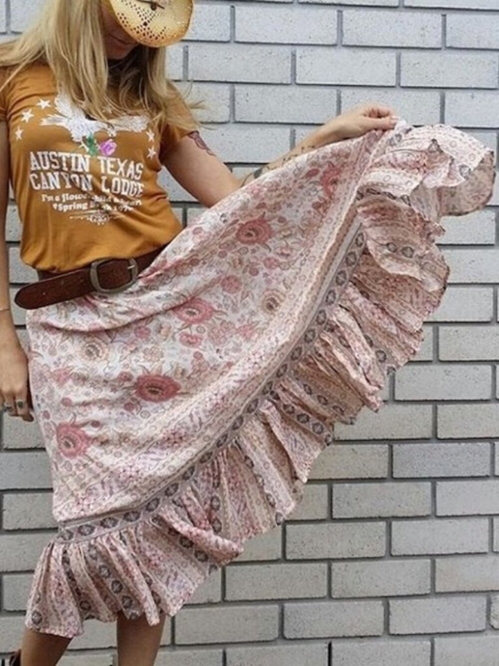 Spell & The Gypsy Free People Pink Zahara Floral Print Maxi Skirt